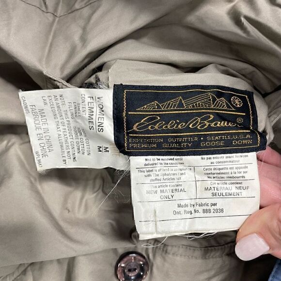 Eddie Bauer Goose Down Winter Jacket Trenchcoat Womens Medium Petite Reversible - Picture 9 of 16
